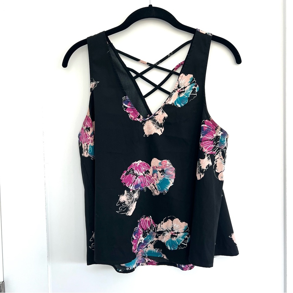 Abound Floral Crisscross Detail Blouse